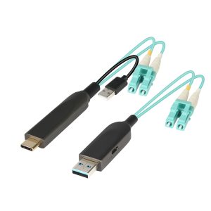 USB 3.1 Gen2 Fiber Optic Extender 100m, 10Gbps Type-C Male to Type-A Male, OM3/OM4 Multimode LC Fiber