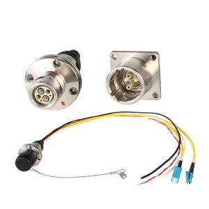 3K.93C SMPTE Panel Mount Fiber Assembly, Lemo FXW Plug / EDW Socket, 2-Core Fiber + Power & Signal, 0.5m