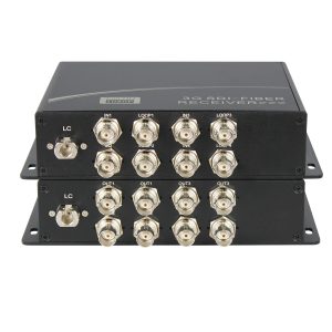 4-Channel 3G-SDI Fiber Optic Extender with SDI Loop Out, 20km Single-Mode Single-Fiber LC