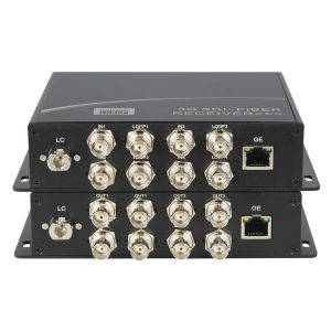 4-Channel 3G-SDI Fiber Optic Extender with SDI Loop Out & Gigabit Ethernet, 20km Single-Fiber LC