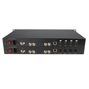 2-Channel 3G-SDI Fiber Optic Extender with 4-Channel XLR Audio & Gigabit Ethernet, 20km Single-Fiber LC, 19-Inch 1U Rackmount