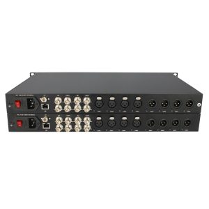 2-Channel Bidirectional 3G-SDI Fiber Optic Extender with 4-Channel XLR Audio & Gigabit Ethernet, 20km Single-Fiber LC, 19-Inch 1U Rackmount