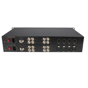 4-Channel 12G-SDI Fiber Optic Extender with 4-Channel XLR Audio, 20km Single-Fiber LC, 19-Inch 1U Rackmount