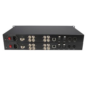 2-Channel Bidirectional 12G-SDI Fiber Optic Extender with 2-Channel XLR Audio & Gigabit Ethernet, 20km LC, 19-Inch 1U