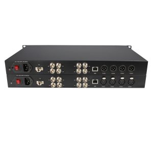 4-Channel 12G-SDI Fiber Optic Extender with 4-Channel XLR Audio & Gigabit Ethernet, 20km LC, 19-Inch 1U