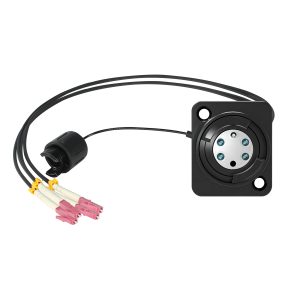 4-Channel OM4 Multimode Expanded-Beam Fiber Optic D-Shape Receptacle, IP67, Thread-Locking