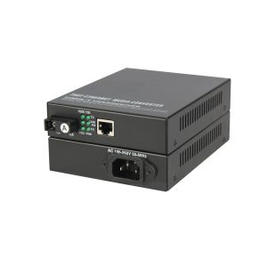 LED Display Fiber Media Converter, 1-Port Gigabit Ethernet to 1.25G Fiber, 20km Single-Mode / 550m Multimode, AC 220V